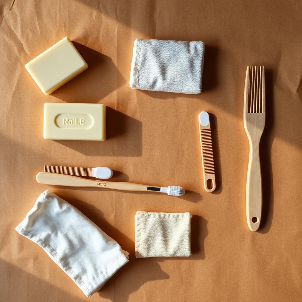 A Wonder4Youth hygiene kit with soap, toothbrush, comb, and washcloth laid out on kraft paper